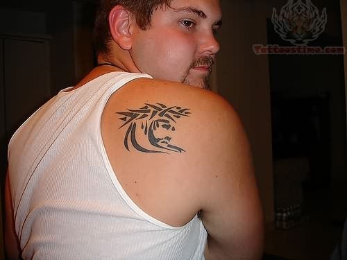 Jesus Christ Tattoo On Back Shoulder