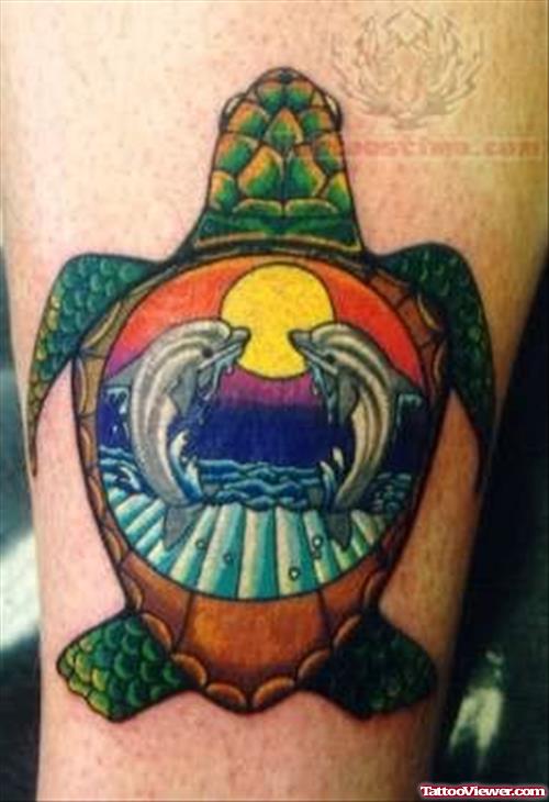 Turtle And Dolpins Tattoo