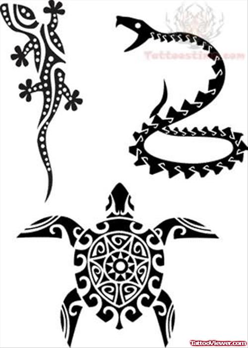 Reptile Tribal Tattoos Designs