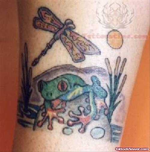 Little Green Frog Reptile Tattoo