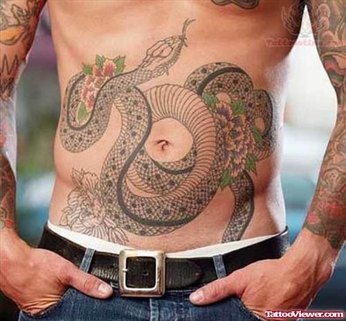 Reptile Snakes Tattoos On Stomach