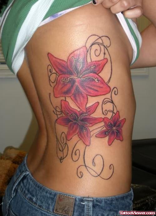 Flowers Design Rib Tattoo For Female