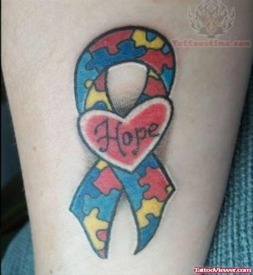 Autism Ribbon And Heart Tattoo