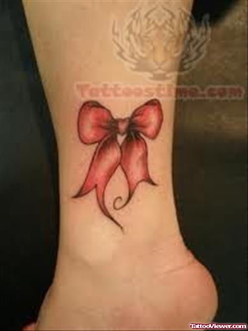 Ribbon Bow Tattoo On Ankle