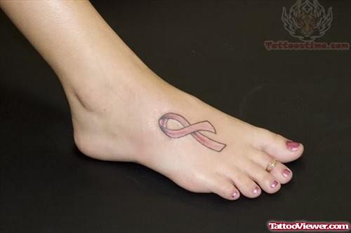 Ribbon Tattoo On Foot For Girls