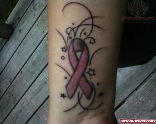 Cancer Ribbon Tattoo On Arm