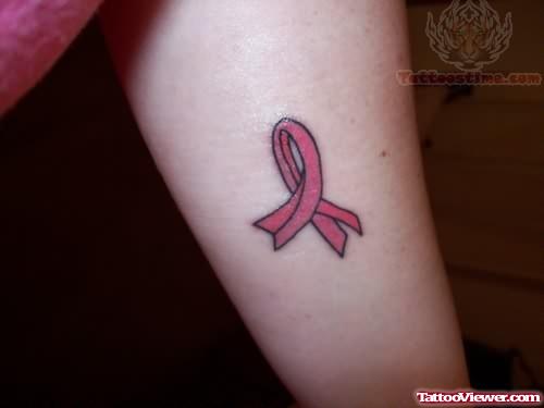 Pink Ribbon Tattoo On Arm
