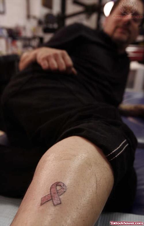 Pink Ribbon Tattoo On Leg