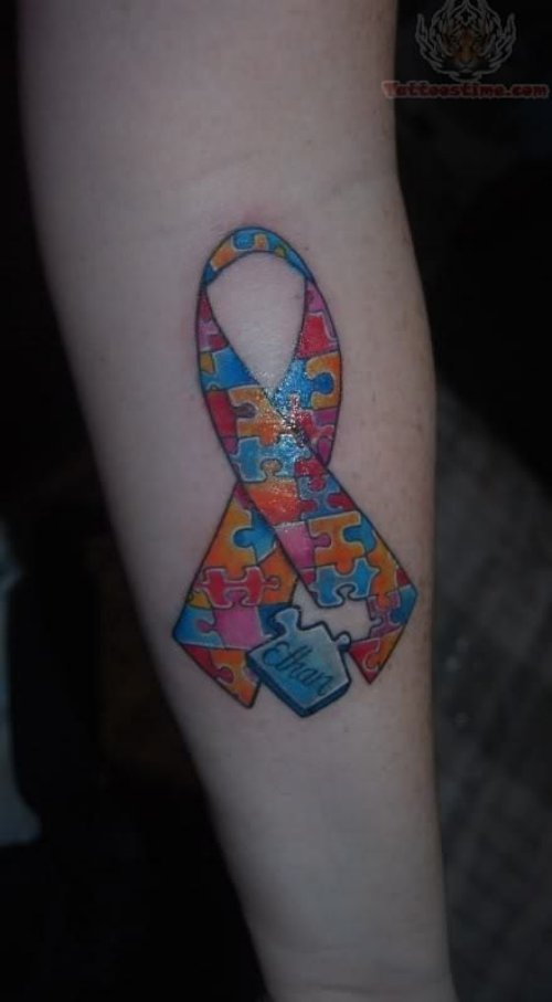Colorful Ribbon Tattoo On Arm