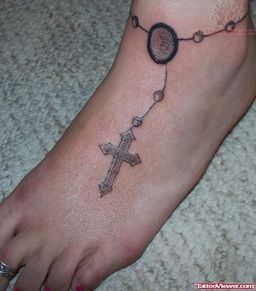 Rosary Beads Ankle And Foot Tattoo