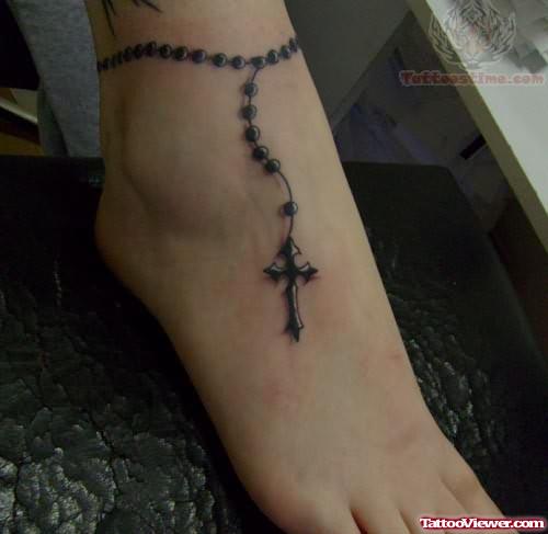 Rosary Tattoo On Foot For Girls