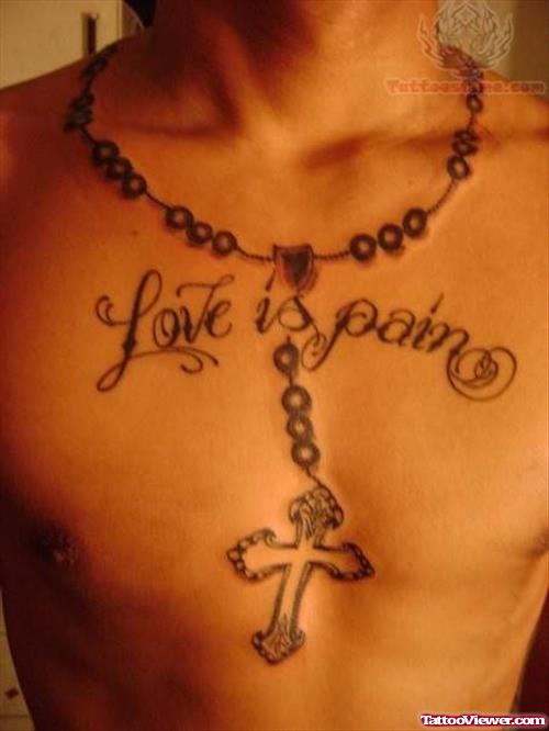 Rosary Cross Tattoo on Chest