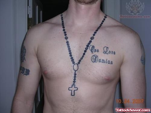 Rosary Love Tattoo On Chest