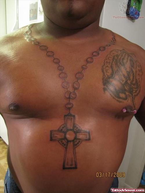 Rosary And Big Cross Tattoo