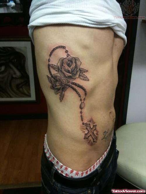 Rosary Rose Rib Tattoo