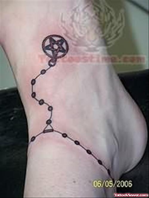 Star Rosary Tattoo On Foot