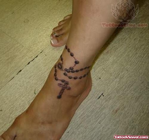 Awesome Rosary Tattoo On Ankle