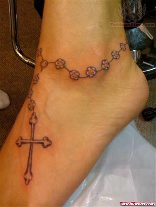 Rosary Cross Ankle Tattoo