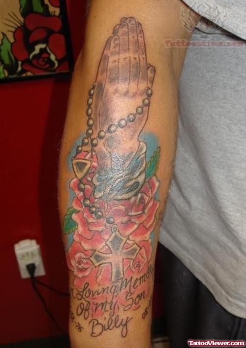 Colorful Rosary Tattoo On Arm