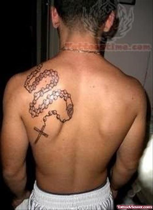 Rosary Beads Tattoo On Back Shoulder