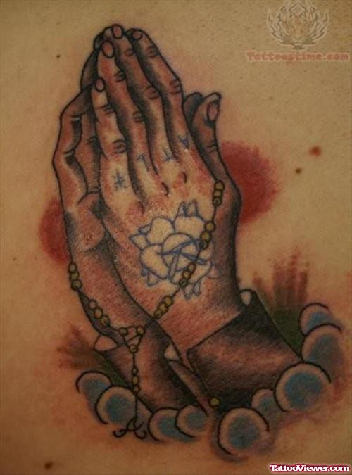 Praying Hands Rosary Color Tattoo