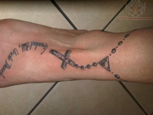 Rosary Beads Round Ankle And Foot Tattoo