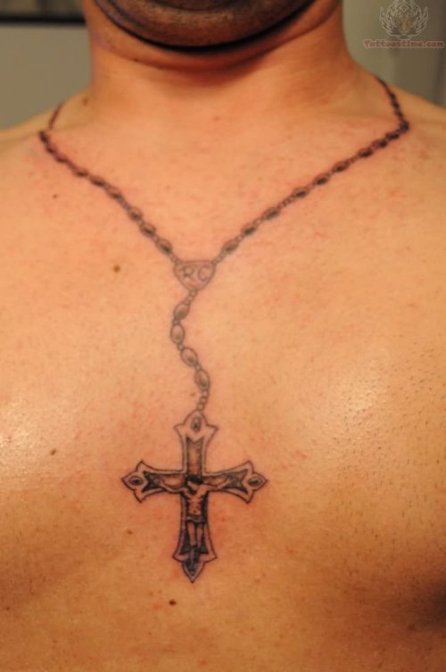 Rosary Cross Tattoo For Chest