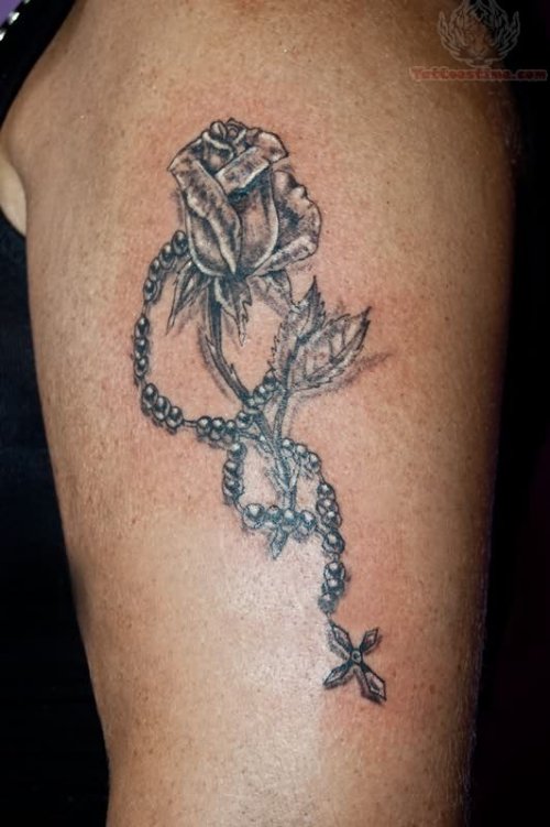 Rose And Rosary Tattoo Design
