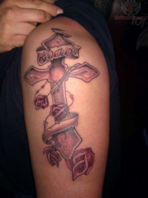 Cross With Rose Rosary Tattoo