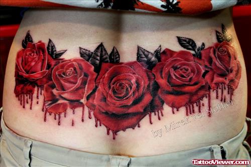 Red Roses Tattoos On Lowerback