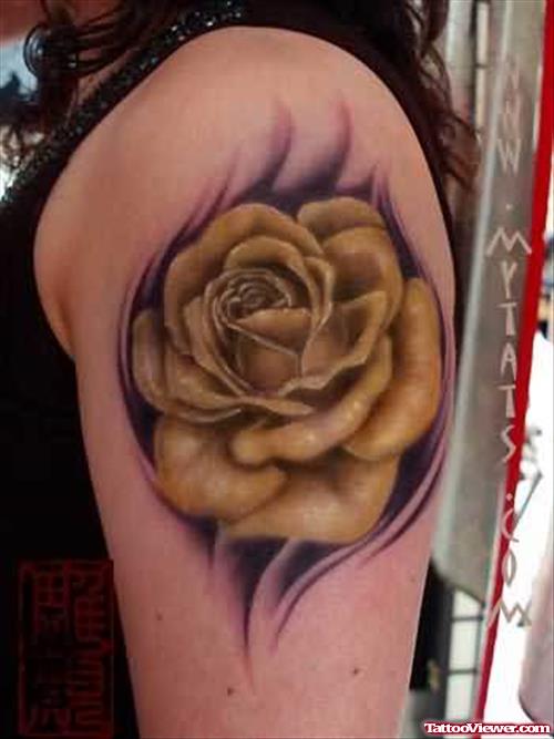 Yellow Rose Tattoo On Shoulder