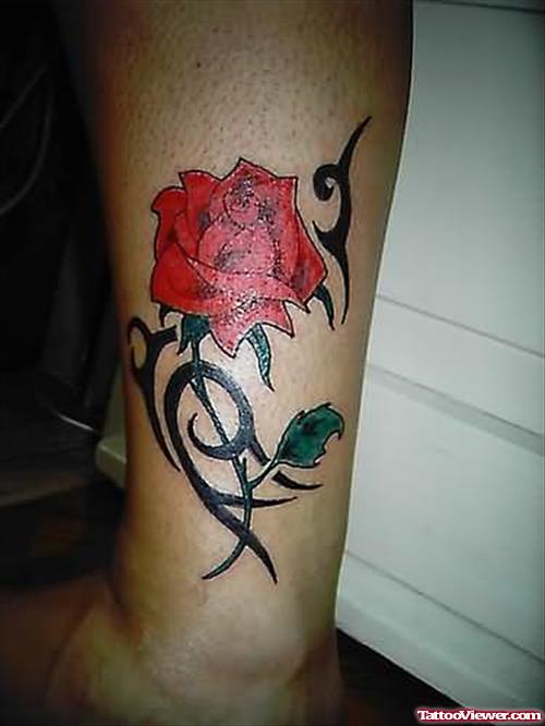 Red Rose Tattoo on Leg