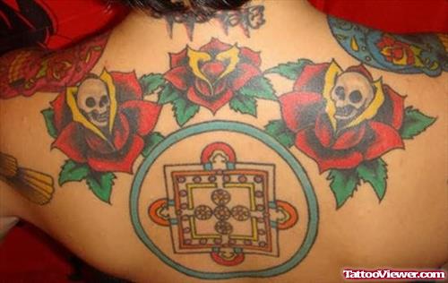 Colorful Mexican Rose Tattoo on Back