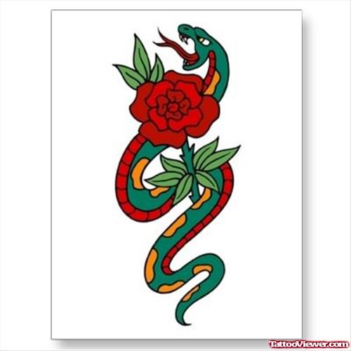 Vintage Snake And Rose Tattoo