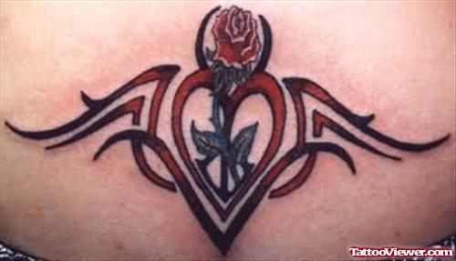 Beautiful Red Rose Tribal Tattoo