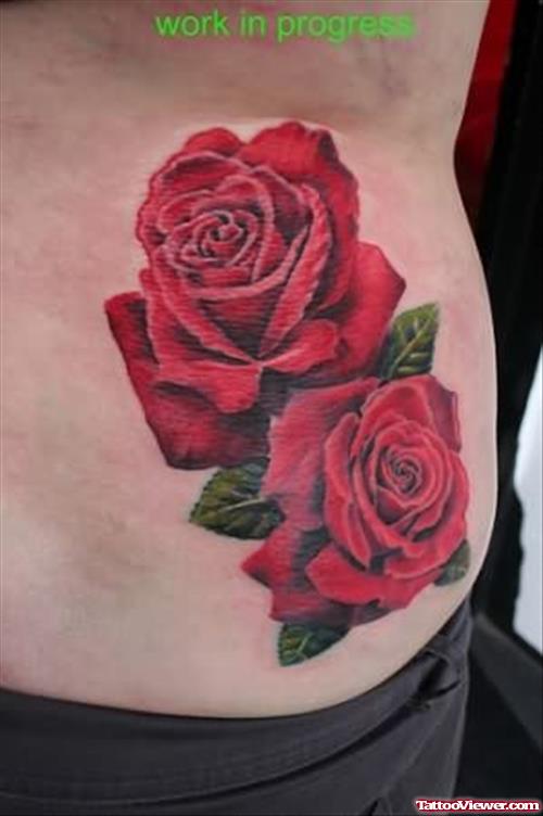 Realistic Roses Tattoos On Waist