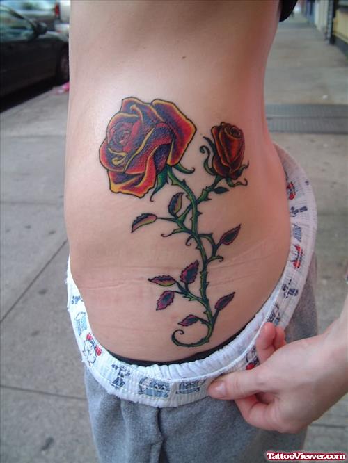 Sexy Rose Tattoo On Rib
