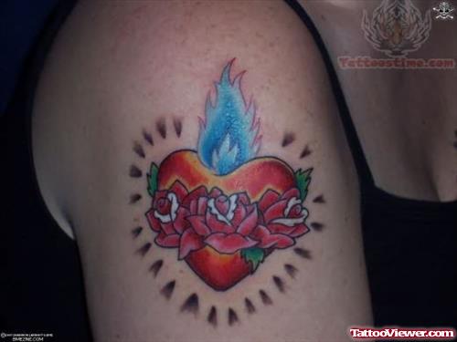 Sacred Heart Tattoo On Bicep