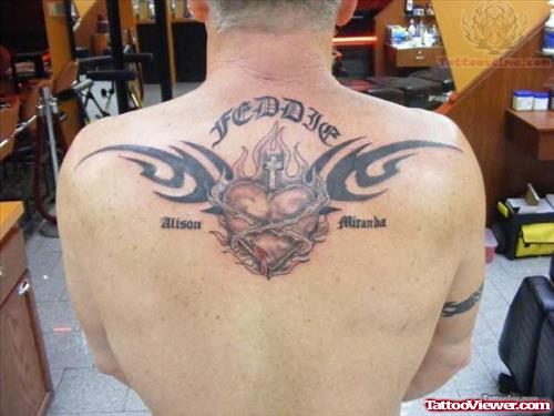 Tribal Sacred Heart Tattoo On Back