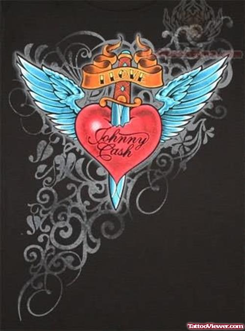 Blue Wings Sacred Heart Tattoo