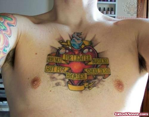 Beautiful Sacred Heart Tattoo On Chest