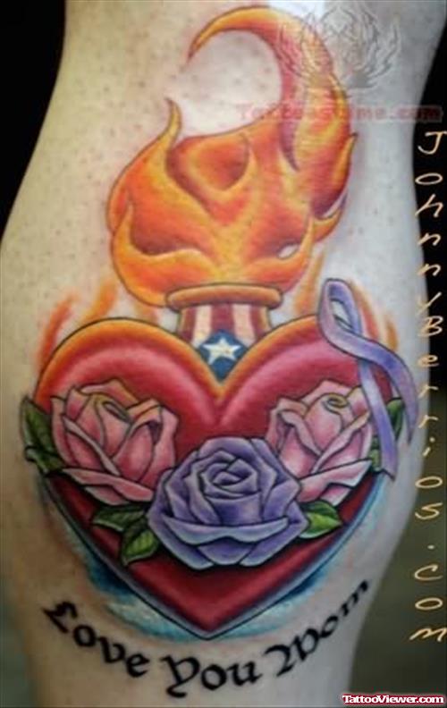 Red Heart And Rose Tattoos
