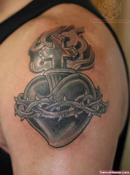 Sacred Heart Tattoo For Shoulder