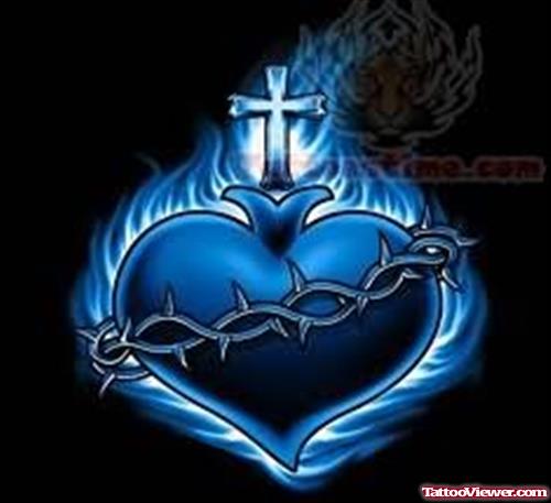 Blue Sacred Heart Tattoo