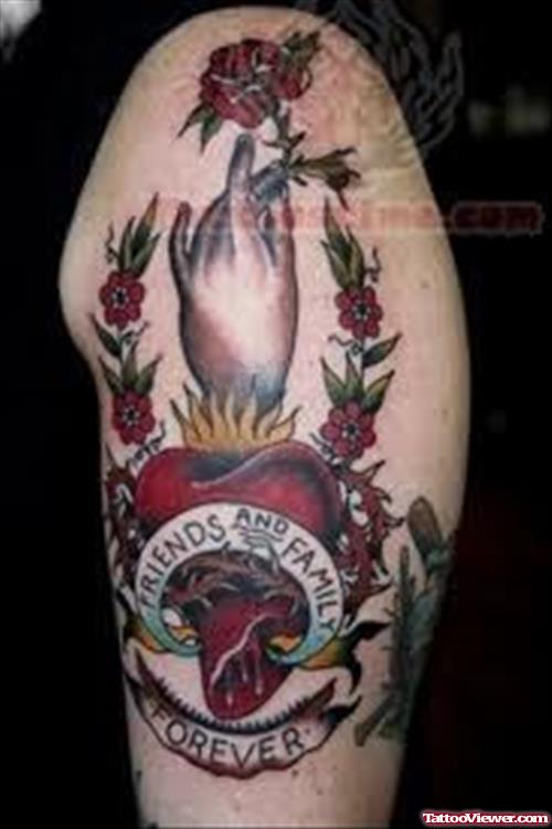 Colorful Sacred Heart Tattoo