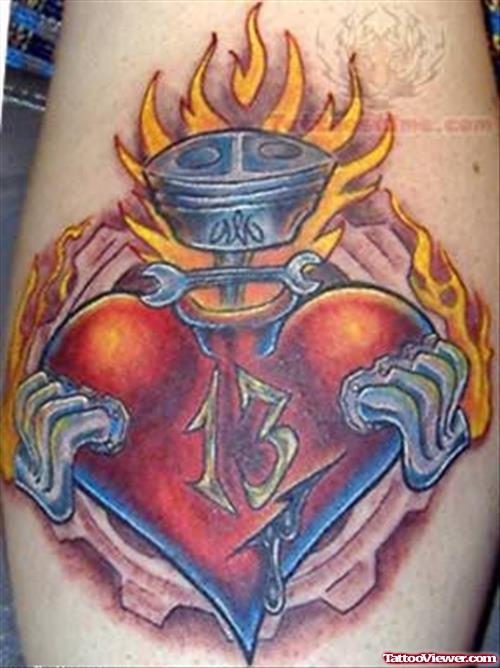 Burning Sacred Heart Color Tattoo