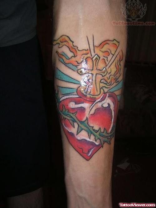 Sacred Heart Tattoo On Arm
