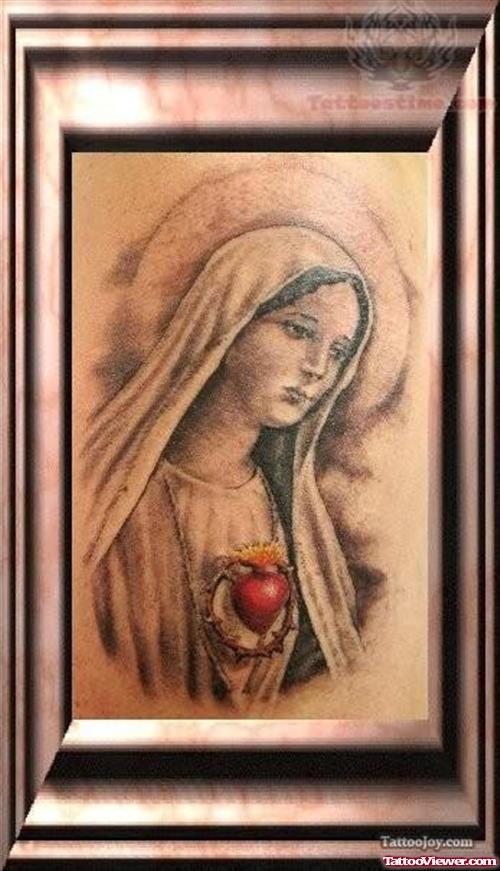 Awesome Mary Sacred Heart Tattoo