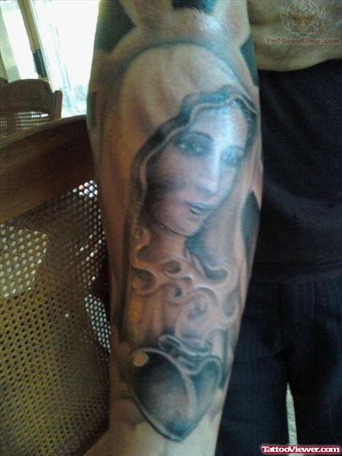 Mary With Sacred Heart Tattoo