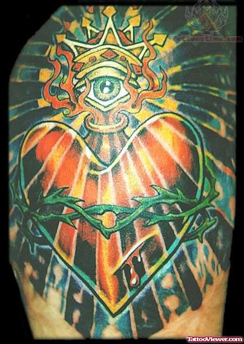 Sacred Heart And Crown Tattoo